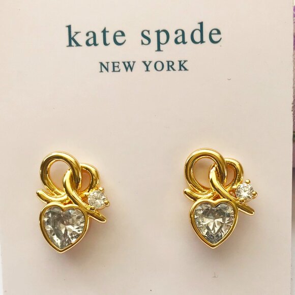 Kate Spade Knotted Clear CZ Heart Earrings - Picture 1 of 1